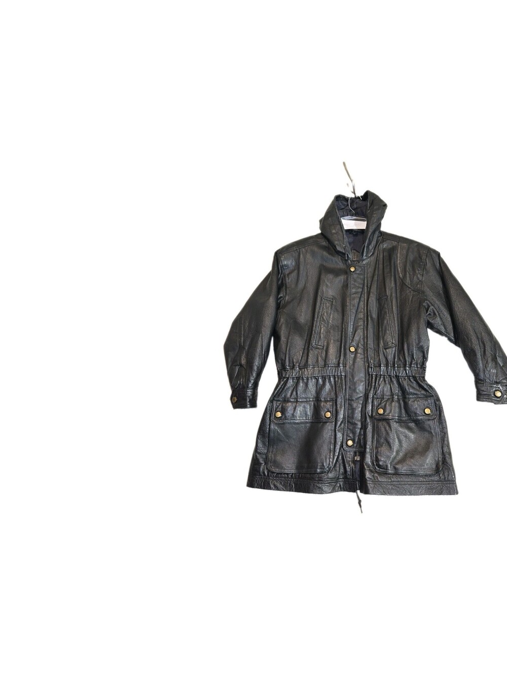 Dany Vtg Leather Jacket Hooded Sz S 90s Parka Grunge Punk Steampunk